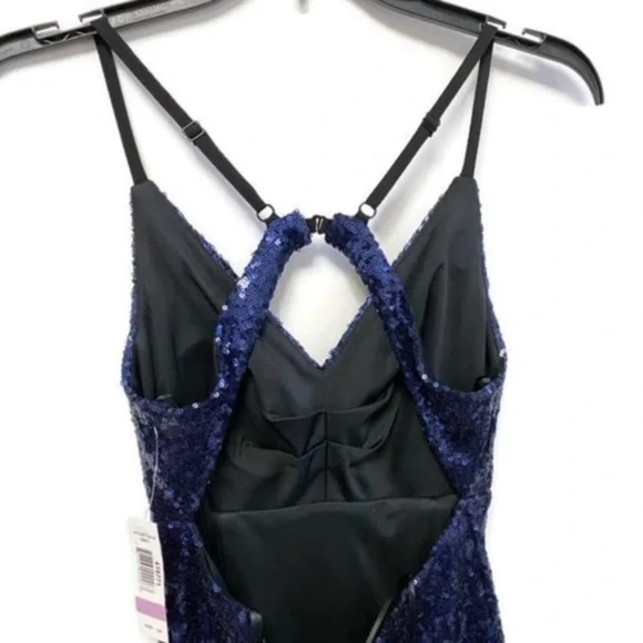 Morgan & Co size 5/6 keyhole back navy sequins dress - Picture 3 of 16